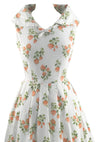 Early 1960s Orange Floral Dress on White Cotton- New!