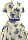 Vintage 1950s Blue Floral Silk Blend Dress - New! (ON HOLD)