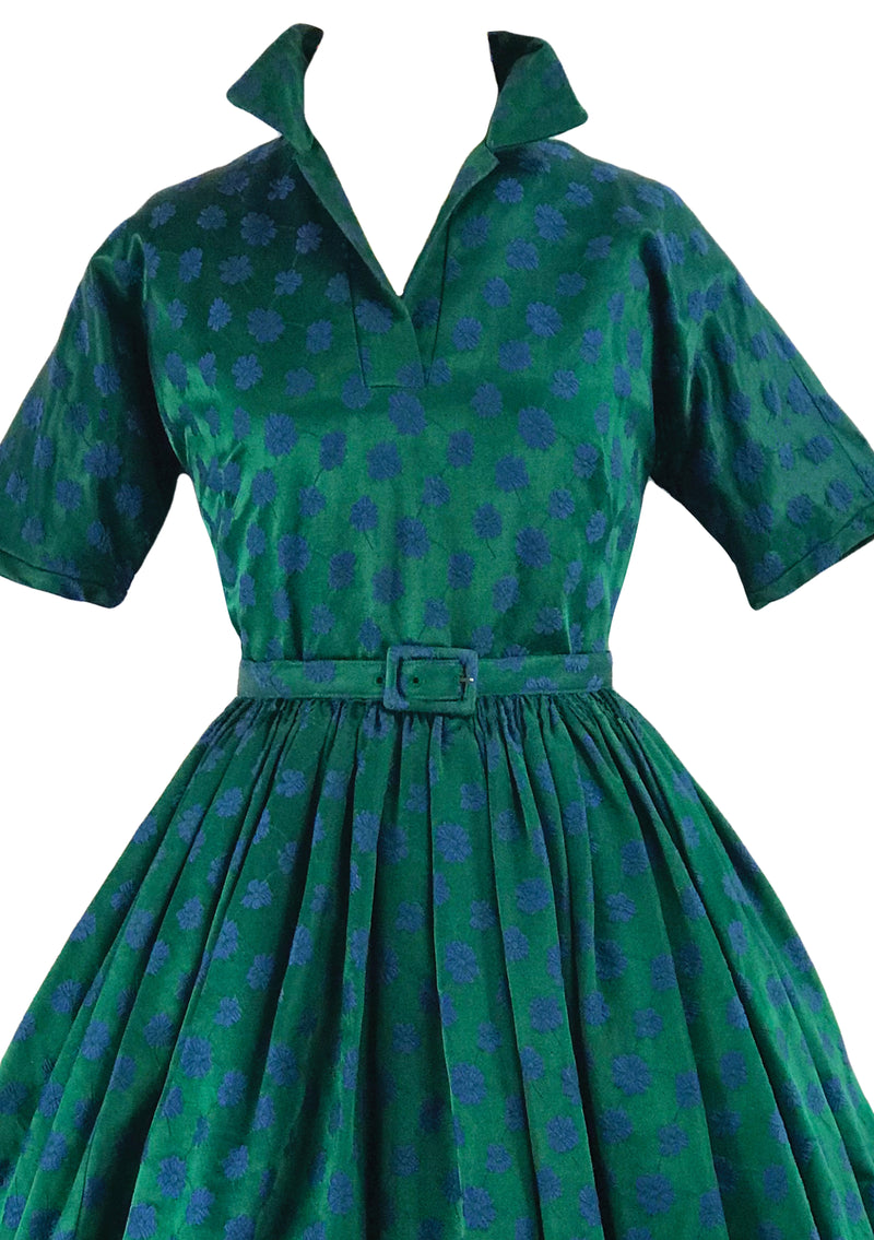 Vintage 1950s Green Brocade Jerry Gilden Dress- New!