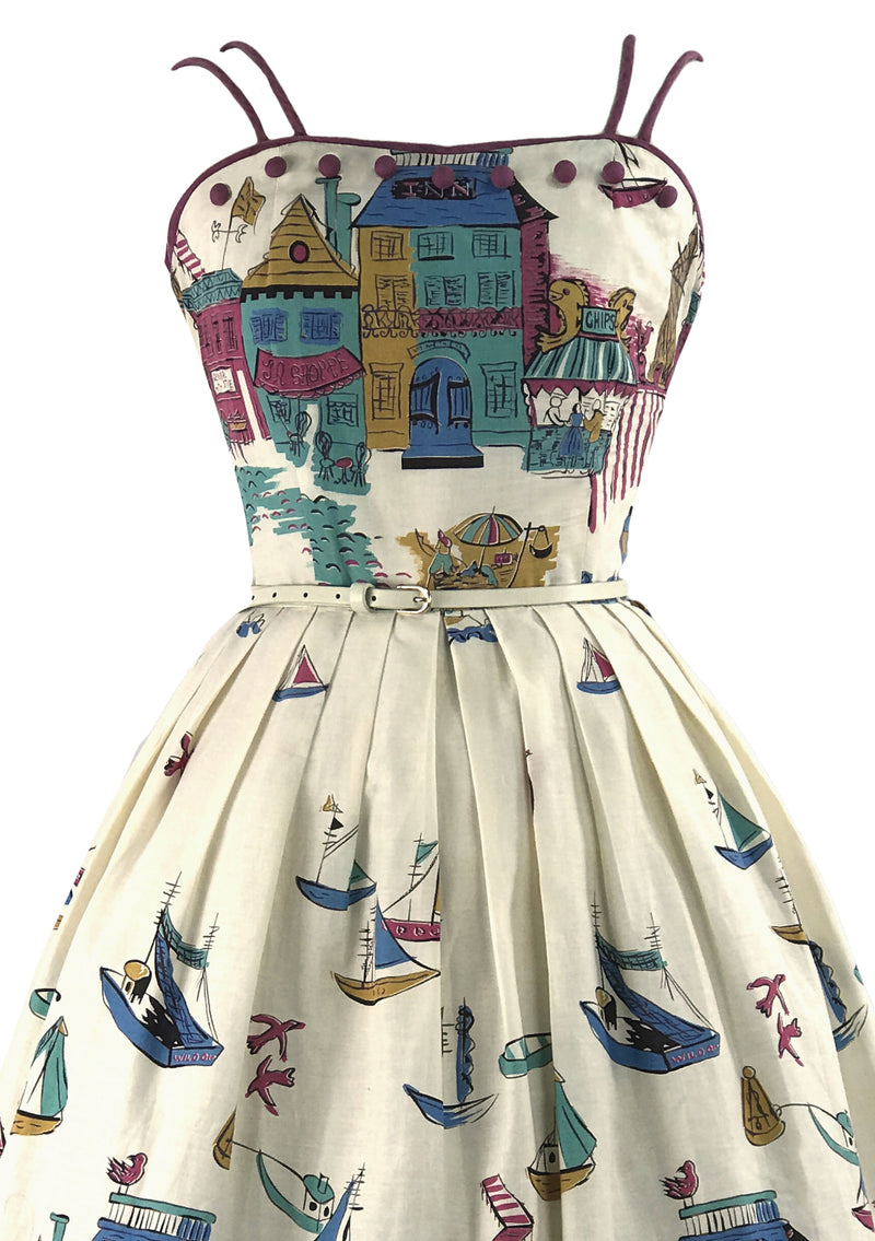 RARE 1950s English Seaside Novelty Print Dress- New! (RESERVED)