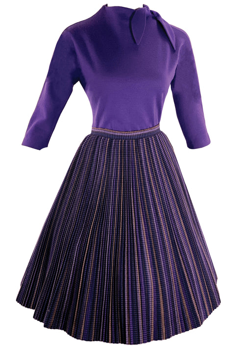 Stylish Designer 1950s Purple Wool Top and Skirt Set- New!