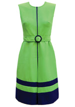 Vintage 1960s Lime Green & Navy Designer Ensemble - New!