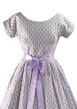 Lovely 1950s Lilac & Ivory Woven Cotton Designer Dress- New!