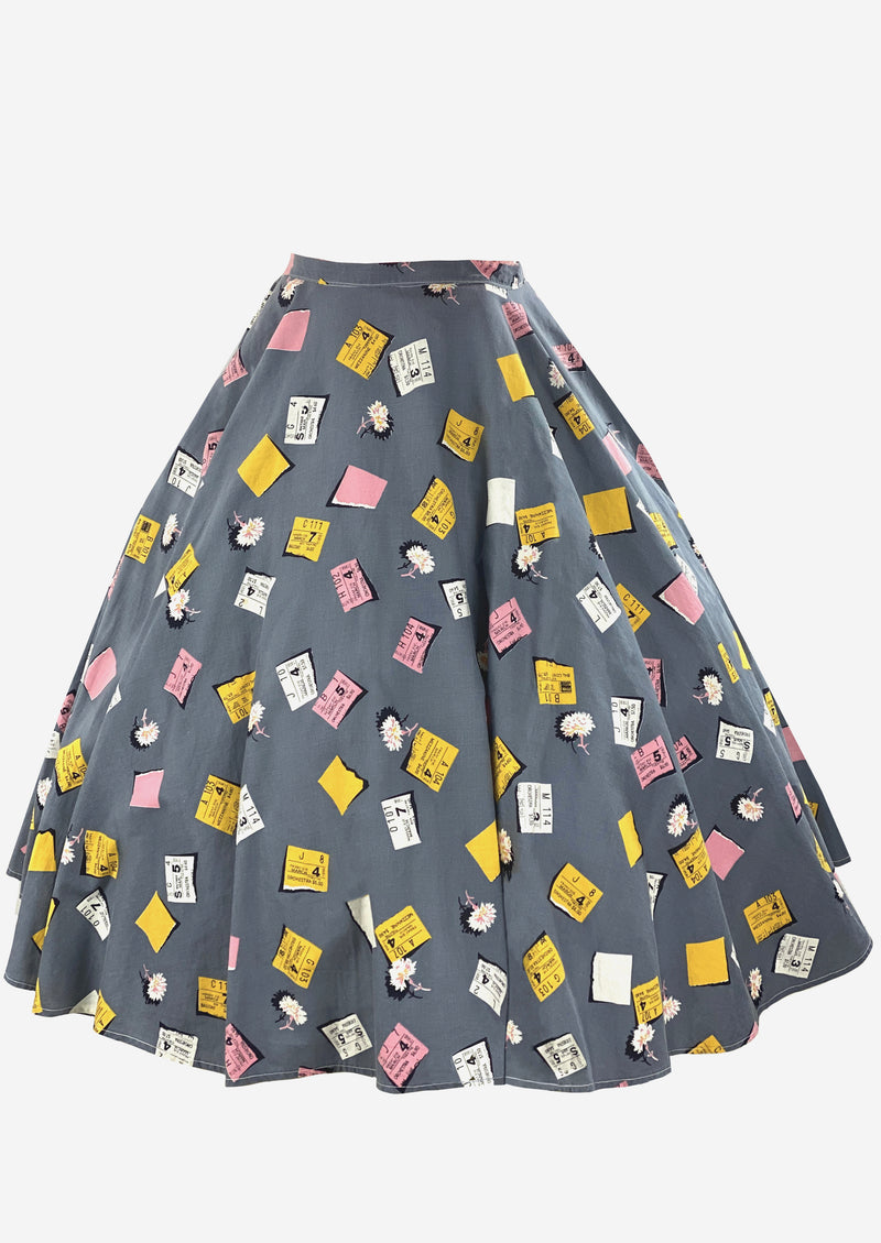 Vintage 1950s Novelty Print Theatre Tickets Skirt - NEW!