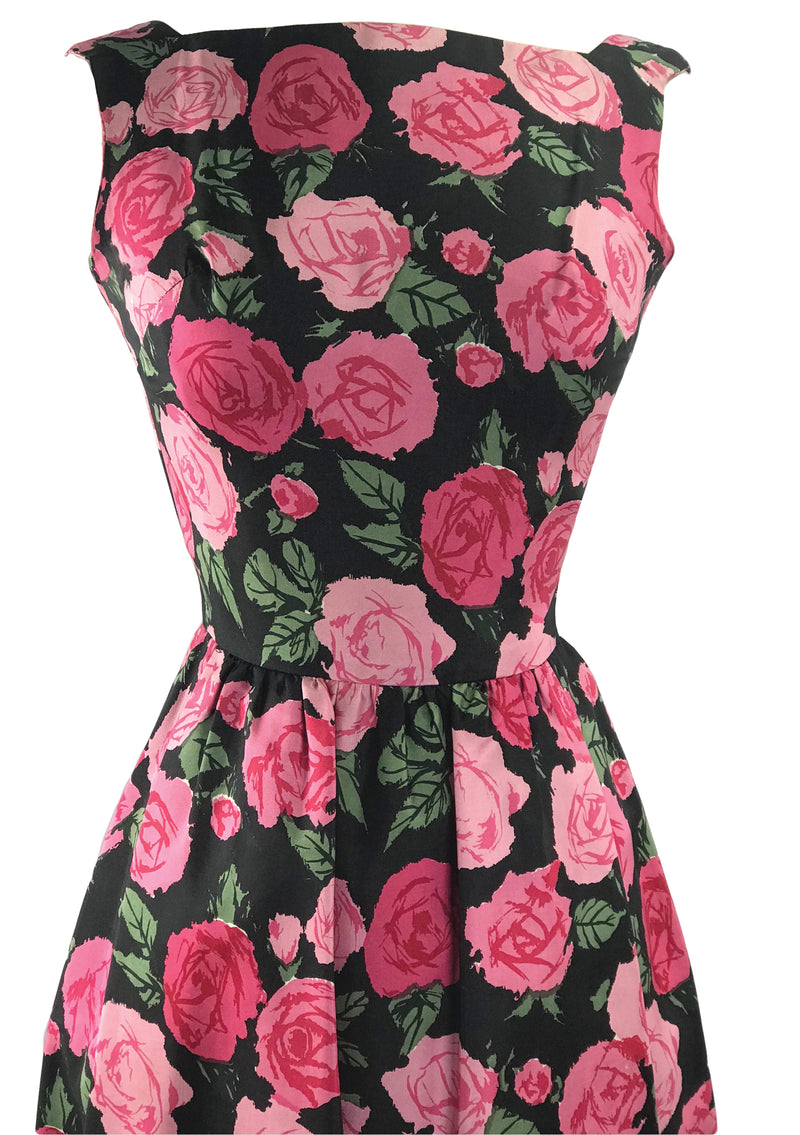 Vintage Late 1950s Pink Roses Silk Dress - New! (TAMMY)