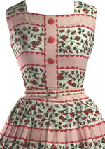Late 1950s Early 1960s Rosebuds and Stripes Dress - New!