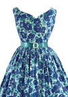 Vintage 1950s Turquoise and Blue Roses Dress - New!