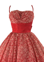 Vintage 1950s Red & White Flocked Party Dress - New!
