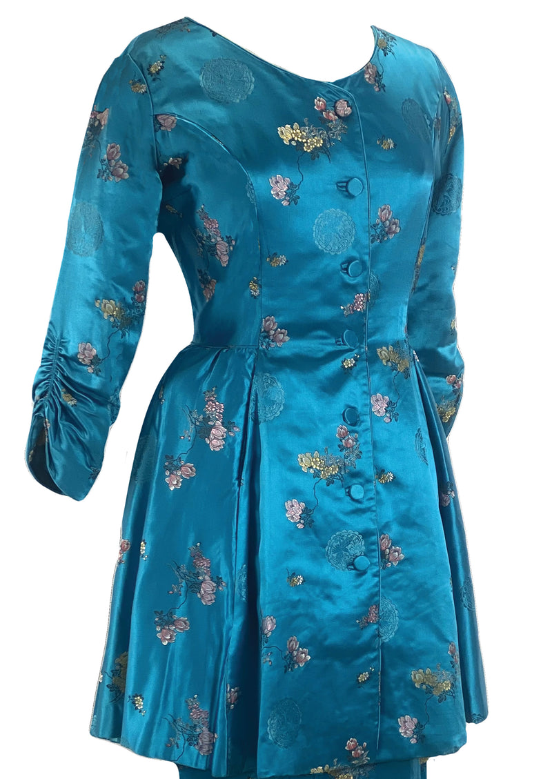 1950s Rose blue Brocade Hostess Pyjama Set- New!