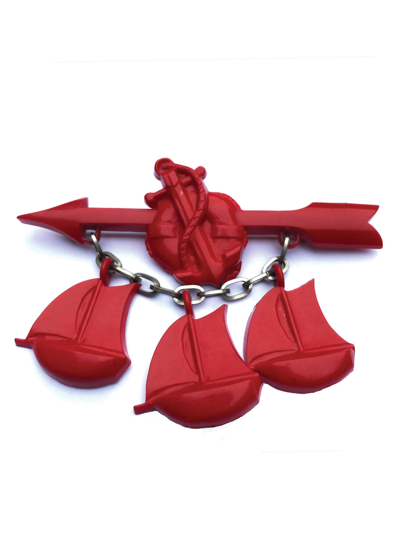 Vintage 1940s Red Celluloid Nautical Brooch- New!