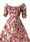 Eye-Catching 1950s Pink Floral 3D Applique Silk Dress - New!