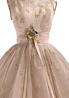 Original 1950s Peach Pink Flocked Floral Chiffon Party Dress - New!