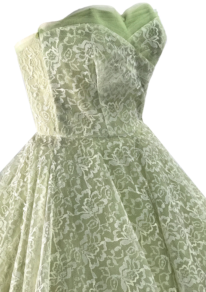 Vintage 1950s Pistachio Green Net Lace Party Dress - New!