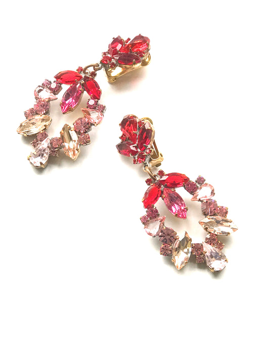 Classic Pink Tourmaline & Ruby Czech  Earrings - New!