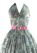 Vintage 1950s Pink and Blue Floral Rosebud Dress - New!