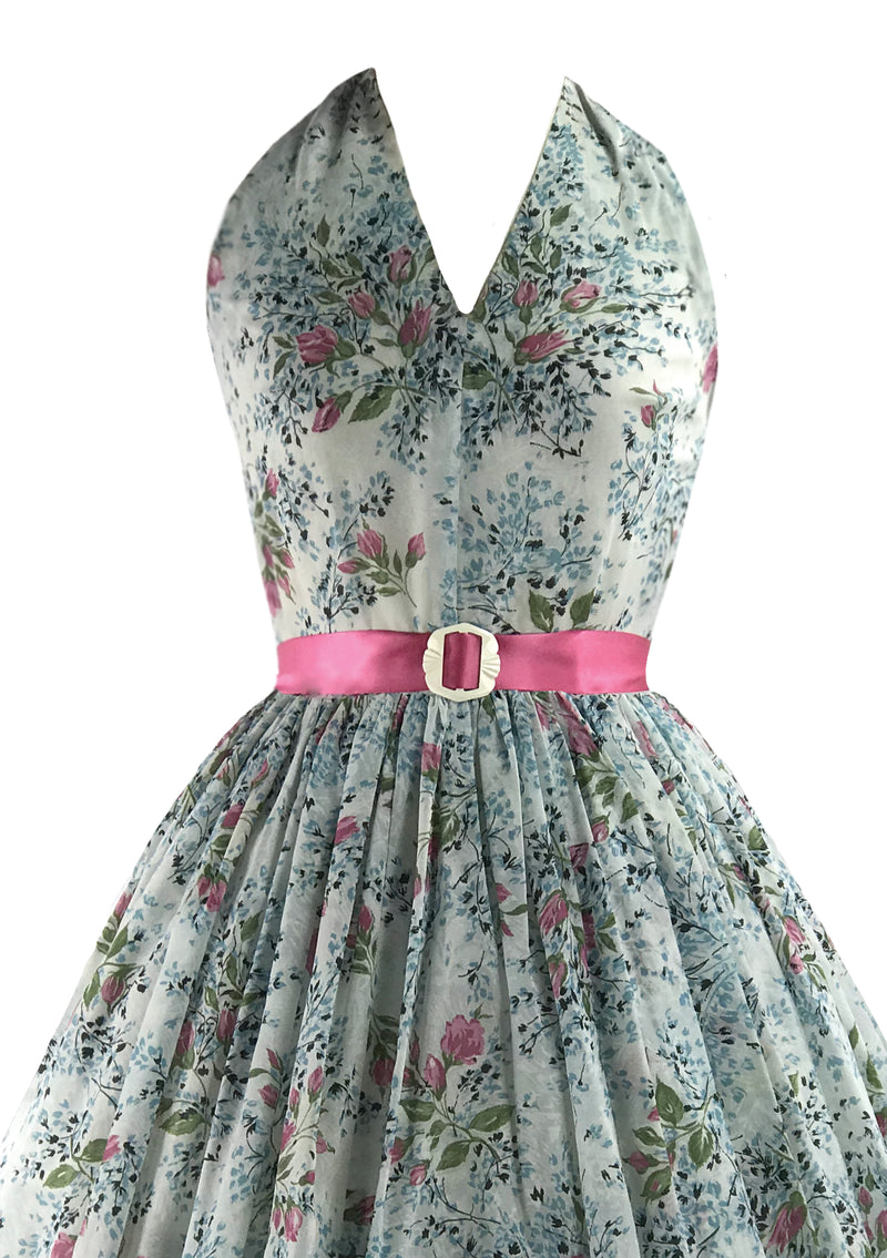 Vintage 1950s Pink and Blue Floral Rosebud Dress - New!