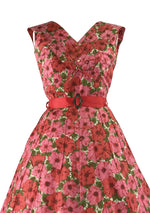 Vintage 1950s Pink & Rose Floral Cotton Dress- New!