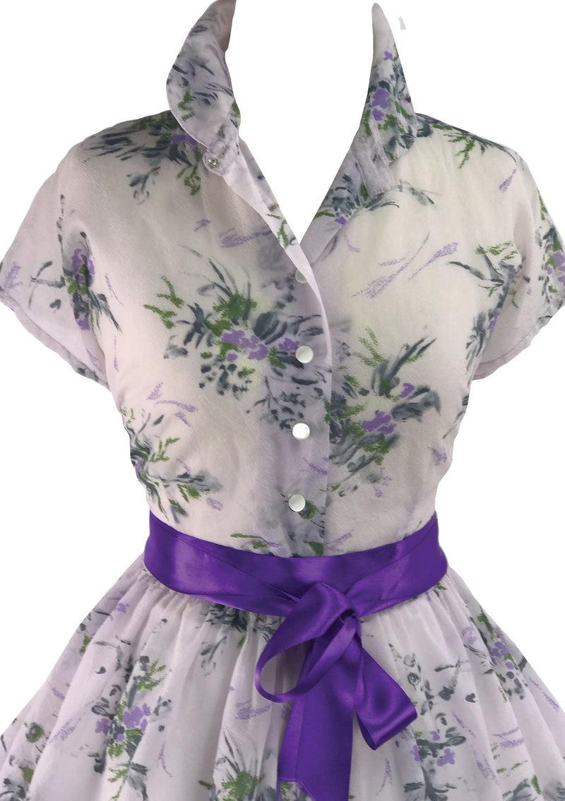 Original 1950s Lilac Floral Impressionist Violets Dress - New!