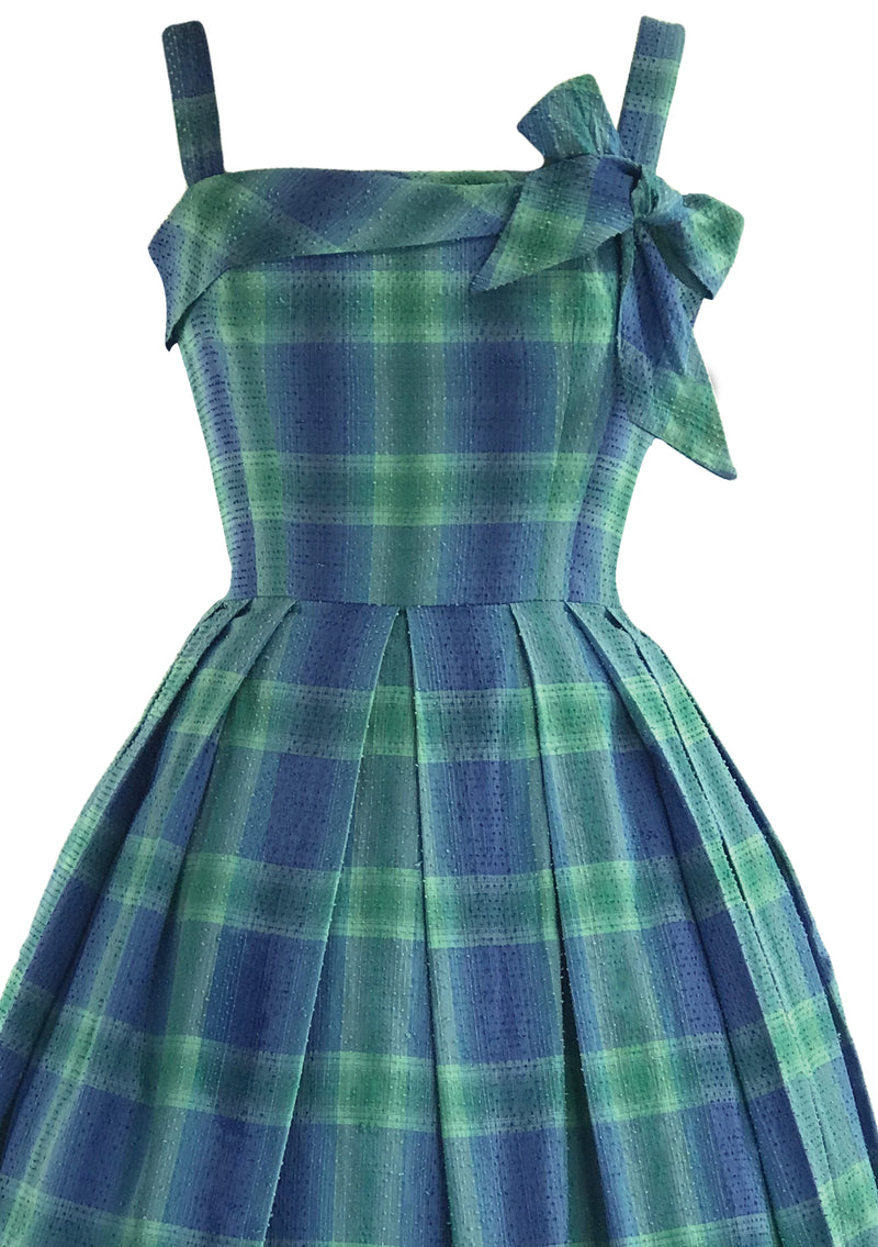 Late 1950s Blue & Green Plaid Cotton Sundress- New!