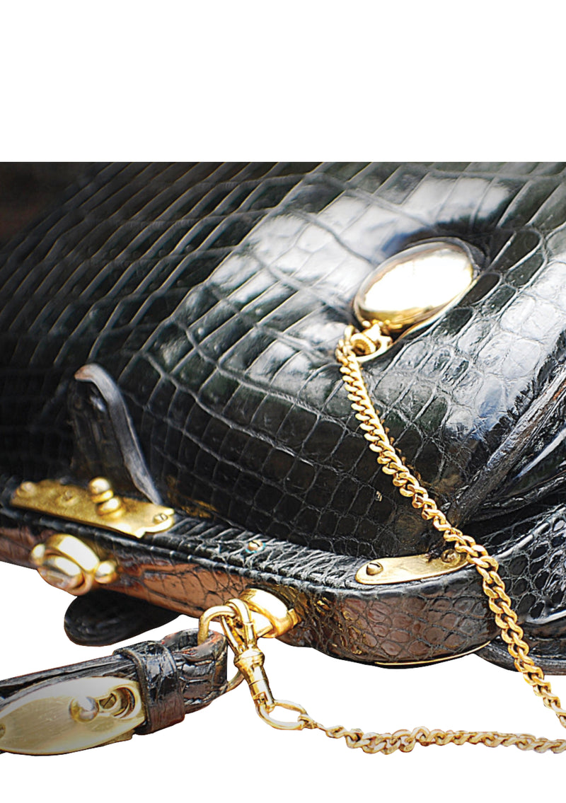 RARE Lederer 60's Designer Pocket Watch Crocodile Handbag- New