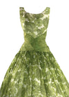 Vintage 1950s Green Floral Chiffon Party Dress - New!