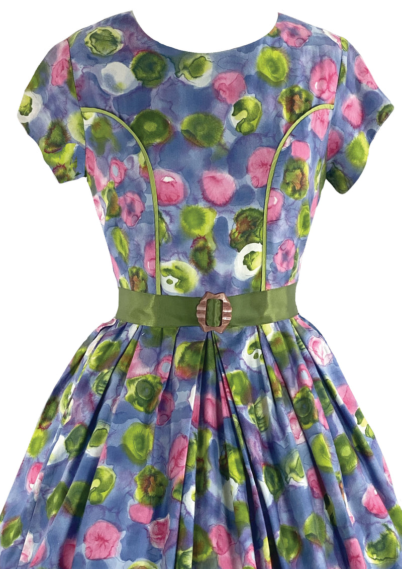 Vintage 1950s Abstract Floral Cotton Dress- New!