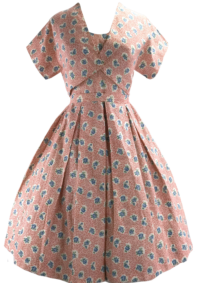 Vintage 1950s Pink Floral Cotton Dress Ensemble- New!