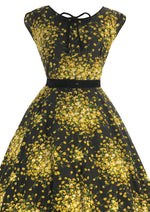 Vintage 1950s Black Cotton with Golden Sprays- New!
