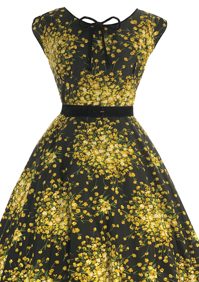 Vintage 1950s Black Cotton with Golden Sprays- New!