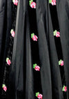 1950s Pink Roses Embroidered Black Satin Party Dress - New!