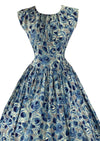 Late 1950s to Early 1960s Blue Roses Cotton Dress - NEW!