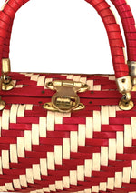 Vintage 1960s Red and White Herringbone Handbag - New!