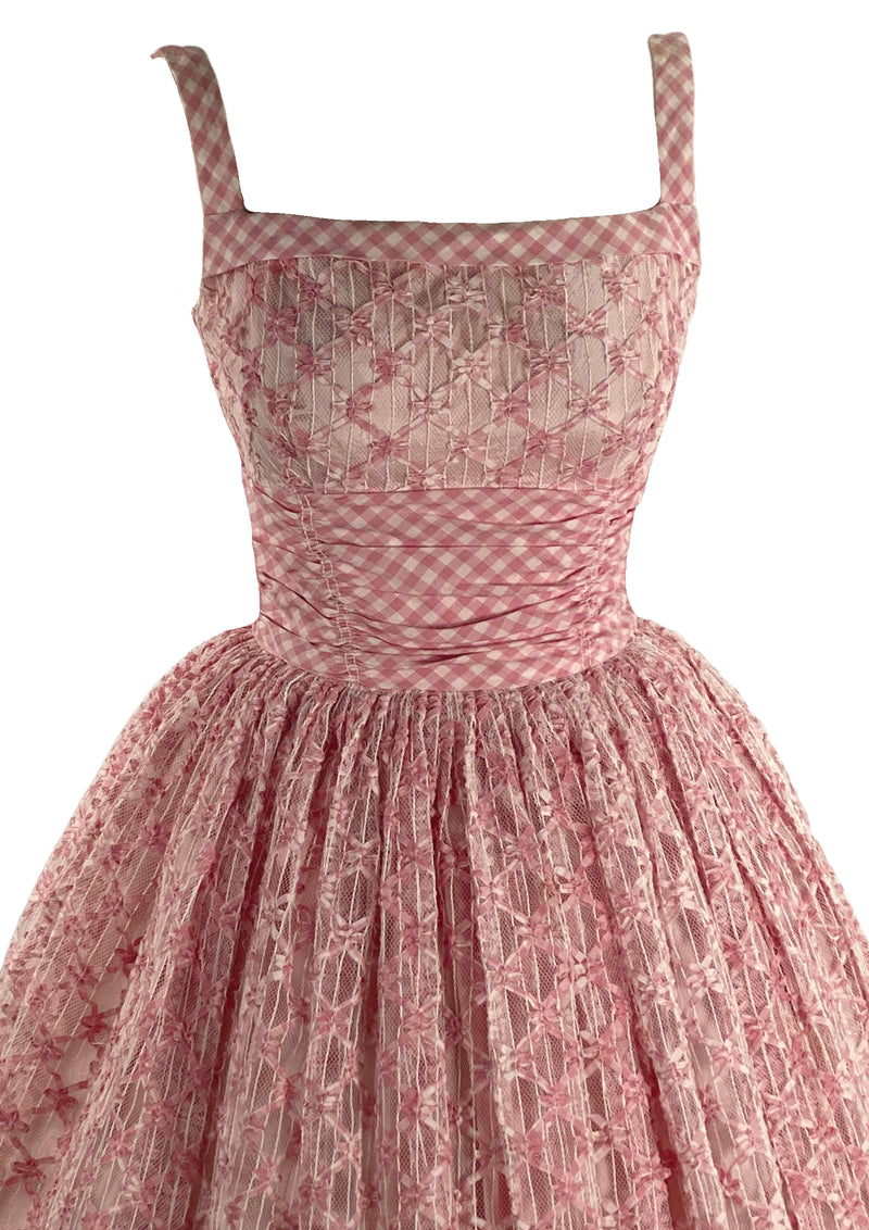 Late 1950s Early 1960s Pink & White Gingham Cotton Dress  - New!