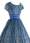 1950s Blue Floral Cotton Voile Dress - New!