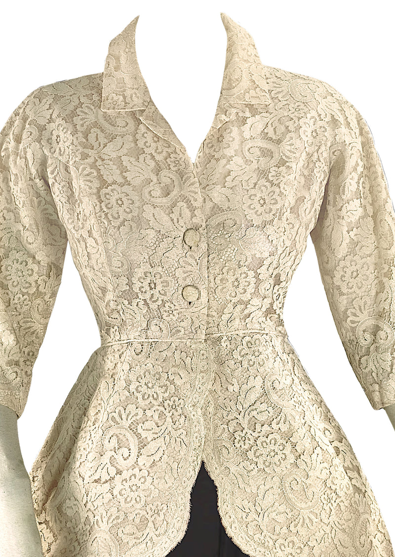 Stunning Vintage 1950s Cream Lace Peplum Jacket - NEW!