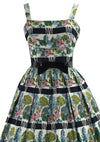 Vintage 1950s Bucolic Novelty Print Cotton Dress- New!