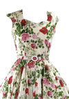 Early 1950s Pink/Red Rose Print Rayon Dress- New!