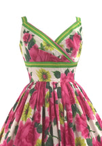 Vintage 1950s Large Pink Rose Print Cotton Dress- New!