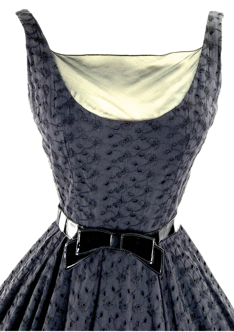 1950's Black Eyelet Embroidered Lace Cotton Dress- New!