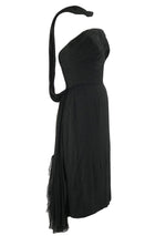 1950s Black Designer Black Silk Chiffon Cocktail Dress - New!