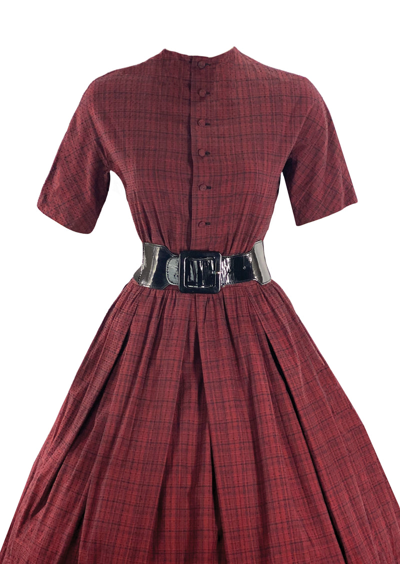Late 1950s to Early 1960s Red Plaid Cotton Dress- New!