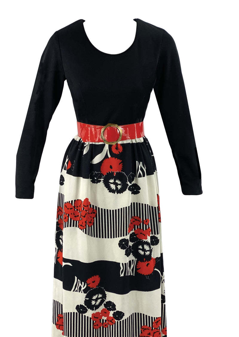 Vintage 1970s Red, White and Black Maxi Dress - NEW!