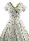 Stunning 1950s White Cotton Floral Border Print Dress- New!