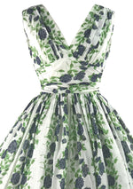 Vintage 1950s Trailing Blue Roses Swiss Dot Dress- New!
