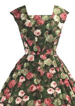 Lovely 1950s Roses Polished Cotton Dress- New!