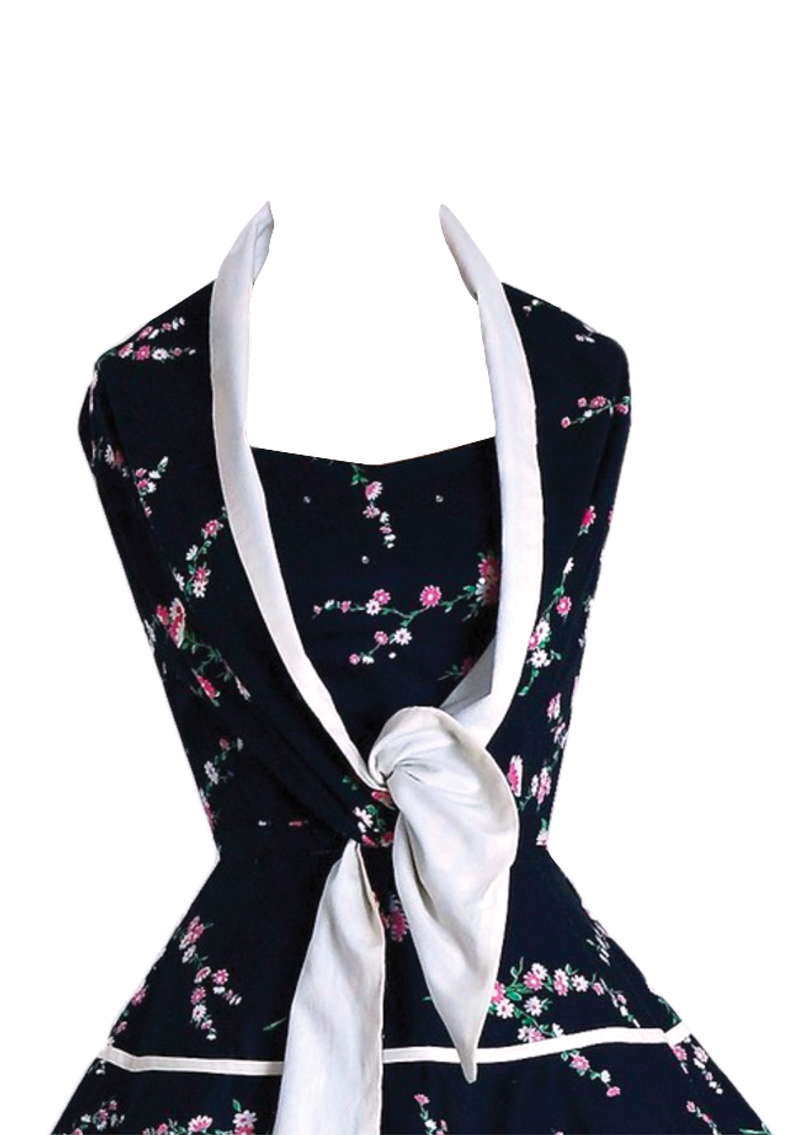 1950s Pink Floral on Black Party Dress Ensemble - New!
