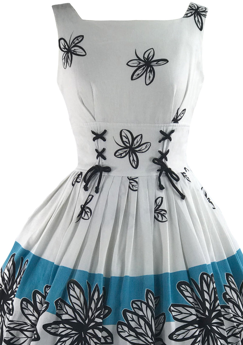 1950s Vicki Vaughn Pique Cotton Floral Border Dress - New!