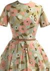 Original 1950s -1960s Sand & Peach Floral Cotton Dress- New!