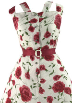 Gorgeous 1950s Magenta Roses Seersucker Cotton Sundress - New!