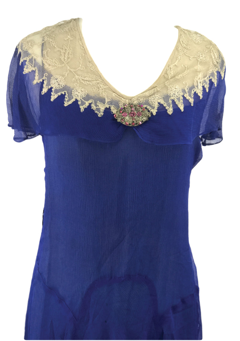 Genuine 1920s Sapphire Blue Crepe Dress - New!
